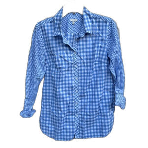 Talbots NEW w Tags Small Blue White Gingham Plaid Button Down Longsleeve Top